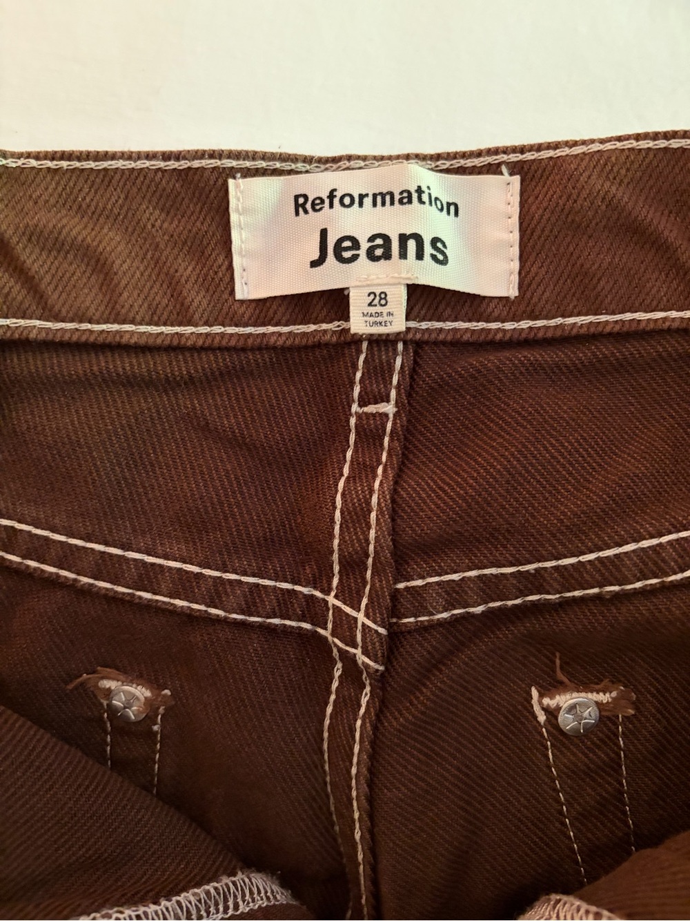 Reformation Brown Women's Jeans with Contrast Stitching